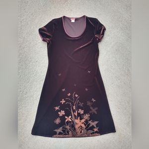 FLAUNT IT! WOMEN'S VELOUR VELVET FEEL BUTTERFLY ETCHED DARK BURGUNDY DRESS